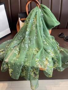1pc Green Chiffon Scarf For Women, Lightweight Spring Autumn Versatile Artistic Travel Sun Protection Shawl Neck Wrap - Green - View 4