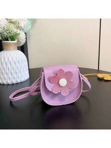 纯色迷你单肩包，PU皮革斜挎包，女童款 - 612花朵 - 查看 8