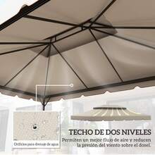 Outsunny Techo de Repuesto para Cenador, 4x3 m, Cubierta de Repuesto con Doble Techo, 8 Orificios de Drenaje, SOLO Toldo de Recambio para Pabellón Gazebo - Beis - Ver 5