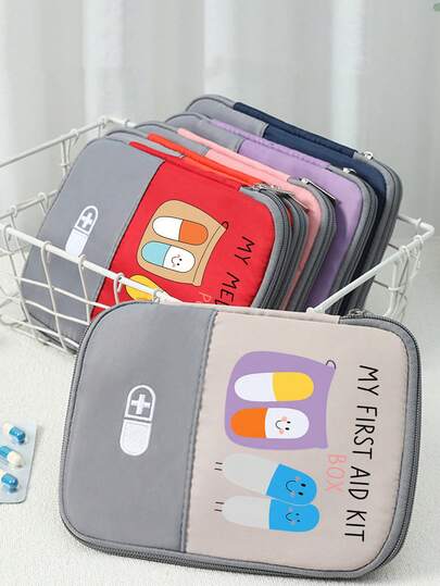 Portable Medical Kit Printed With "MY FIRST AID KIT BOX" And Pill Pattern,Portable Camping Medicine Pouch,Compact First Aid Kit, Version Of Travel And Home Portable Storage Bag,Small Medicine Bag, Convenient Medicine Kit, Emergency Kit,Multiple Colors Available,For Daily/Outdoor/Travel, Essential For Health - Conscious & On - The - Go Users, Must - Have Medical Accessory,Daily Healthcare Organizer,Travel Essential