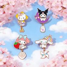SANRIO 4-Piece Set Of New  Metal Badges, Student Brooches, Cartoon-Themed Cute Chains, Clothing, Backpacks, Accessories. Internet Celebrity, Japanese-Style Cute Cartoon,  Metal Badges, , Melody, Ginger Dog, Alloy Brooches, Accessories, Ornaments. - 彩色 - 查看 10