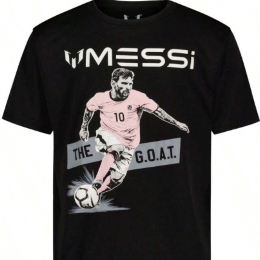Messis Kicking Soccer Ball GOAT Boy's Black T-Shirt. Boy's Sizes S-XL. New! - 黑色 - 查看 1