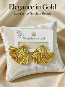 Sturdy And Durable Stainless Steel Earrings, Golden Geometric-Shaped Stainless Steel Jewelry, Ladies' Earrings, Pituitary Earrings, Gold-Plated Hinge Round Earrings, Bamboo, Texture, Diamond Cutting, Hexagon, Square, Circle - Multicolor - View 4