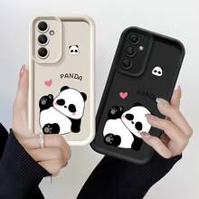 1pc Gradient Frame Dopamine Matte Cute Panda Heart Pattern Phone Case, Soft Protective Cover, Minimalist Design, Adorable Cartoon Style, Suitable For Honor X7/Galaxy A56 5G/ Smart 8/ Hot 40/Transsion Spark 30C/Spark Go 2024/ Note 14 5G/ E22/E22i/ A54 - Black - View 5