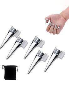 1/5pcs Stainless Steel Back Scratcher Nail Covers, Back Scratching Tool For Women & Men, Back Scratcher, Cosplay Pet Nail Scratcher With Separated Rings - A - View 1