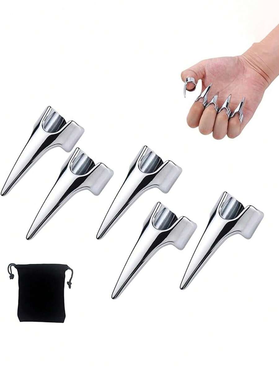 1/5pcs Stainless Steel Back Scratcher Nail Covers, Back Scratching Tool For Women & Men, Back Scratcher, Cosplay Pet Nail Scratcher With Separated Rings - A - View 1