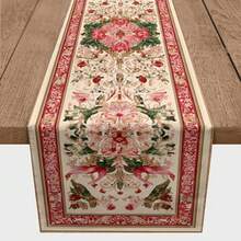 1PC European Vintage Phoenix Floral Table Runner Rectangular Dining Table Decor Cloth Red Green Symmetric Pattern Classic Plant Design Table Cloth Home Dining Table Runner - Multicolor - View 4