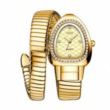 gedi 1 件装女士蛇形手镯手表时尚手链手表 Vogue Girls 品牌石英手表 - 金色 - 查看 9