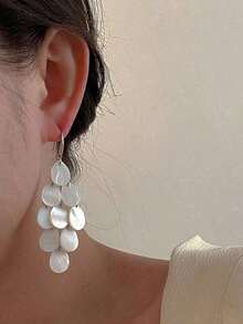 1 Pair Fashion Water Drop Shell Tassel Earrings, High-End Beach Vacation Accessories - A - View 3