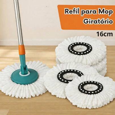 Refil Mop Giratório 16cm Encaixe Universal 360° Rotação Microfibra Alta Absorção Limpeza Eficiente