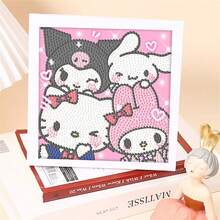 1 Set de Pegatinas de Diamantes de Dibujos Animados Sanrio Hechas a Mano, Set de Arte de Bordado de Diamantes Hecho a Mano, Decoración de Pared y Escritorio para el Hogar, Regalo de Regreso a la Escuela (Marco Incluido) - Multicolor - Ver 11