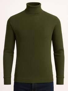 Cacharrel Men's Long Sleeve Ribbed Sweater Autumn/Winter Blouse - Dark Green - View 1
