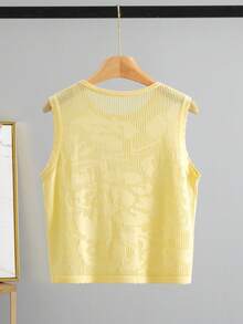 GIGOGOU Áo tank top dệt kim ngắn tay khoét lỗ dành cho nữ, trang phục đi biển thường ngày cho mùa hè. - Màu vàng - Xem 5