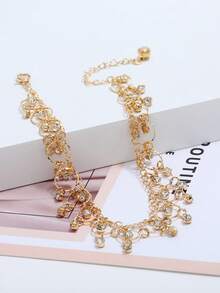 1pc Fashionable Minimalist Crystal & Rhinestone Tassel Beach Anklet For Women - Gold - View 2