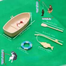Mini Fishing Boat Model With Swim Ring, Aquarium Decor, Desktop Miniature Ornament - A - View 4