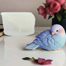Parrot Candle Silicone Mold - 3D Design, Non-Stick And Easy To Clean, Resin Mold, Suitable For DIY Crafts, Plaster Crafts, Scented Candles - Vibrant Green Parrot And Rose Design - White - View 3