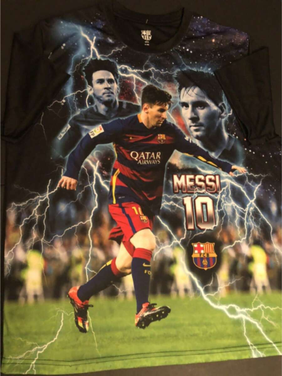 Fcs Barcelonas Lionels Messis Soccer 3-D Print Polyester Shirt Men XL New - 黑色 - 查看 1
