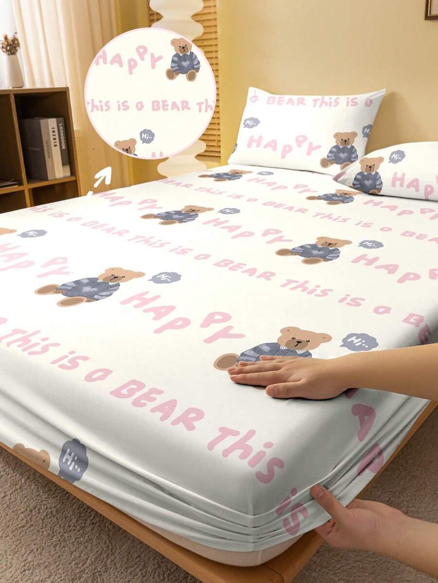 1 bộ ga trải giường in hình gấu, họa tiết động vật và chữ cái theo phong cách tối giản hiện đại, đã qua xử lý giặt, dùng cho phòng ngủ (không bao gồm vỏ gối). - Nhiều màu - Xem 1
