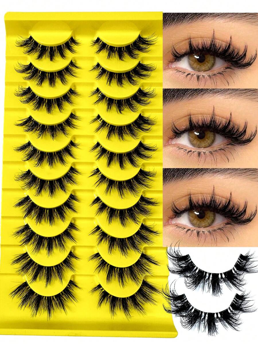 10 Pairs 2026 New Russian Striped Eyelashes With Transparent Band - D-Curl Curly Natural Looking False Eyelashes For Daily And Party Makeup - Long Lasting