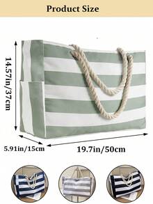 Beach Bags For Women, Large Waterproof Beach Tote Bag With Zipper, Plus Size Women's Waterproof Beach Tote Bag, Women Canvas Shoulder Bag, Waterproof Sandproof Swim Pool Bag, Large Tote (Pattern Random),  Portable, Foldable, Business Casual Simple Stripe Design Tote Bag For Teenagers, Women, College Students, Middle & High School Students, Outdoor, Travel, Picnic, Work, Business, Commuting, Vacation, Shopping And Holiday[US Local Warehouse]The Best Gift Choice, Birthday Gift - Nhiều màu - Xem 10