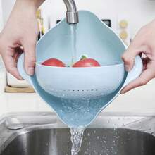 Una cubeta de doble capa para lavar frutas y verduras para la cocina del hogar, una canasta de filtro giratoria para lavar verduras, una canasta de drenaje para drenar el agua sin caer, y una bandeja de frutas para el salón - Versión engrosada - Ver 5