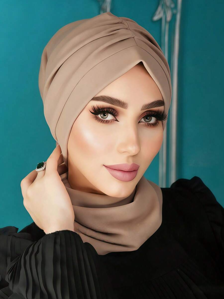 قطعة واحدة من التربان الفوري للنساء، وشاح رأس أنيق بلون سادة، وشاح رأس قابل للانزلاق والامتصاص، تصميم مطوي لمظهر حجمي، قماش جيرسيه ناعم ومريح من الموديال، مناسب للارتداء اليومي والرياضة واليوغا