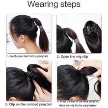 蝴蝶结波点马尾夹式假发，自然蓬松合成发接发，适合低发量马尾辫 - 彩色 - 查看 9