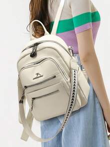 防盗复古PU软皮女士双肩包，多功能时尚日常包，多口袋轻便旅行包，大容量简约学生背包，适合学生、护士、教师、商务人士、旅行、通勤、购物、办公、约会、徒步、训练、工作、生日礼物、节日礼物 - 彩色 - 查看 11