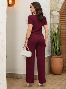 Women's Casual Set: Pants And Blouse With Princess Sleeves And Pockets - New Arrival - Redwood - View 2