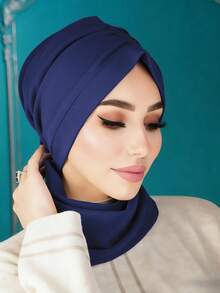 قطعة واحدة من التربان الفوري للنساء، وشاح رأس أنيق بلون سادة، وشاح رأس قابل للانزلاق والامتصاص، تصميم مطوي لمظهر حجمي، قماش جيرسيه ناعم ومريح من الموديال، مناسب للارتداء اليومي والرياضة واليوغا - متعدد الألوان - مشاهدة 11