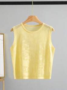 GIGOGOU Áo tank top dệt kim ngắn tay khoét lỗ dành cho nữ, trang phục đi biển thường ngày cho mùa hè. - Màu vàng - Xem 4
