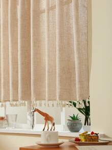 1 pièce Tringle à rideaux avec poche en matériau de lin beige avec franges, rideau carré de style ferme minimaliste, en polyester, rideau court convenant pour la chambre à coucher, le salon, la cuisine, les fenêtres, les portes, les armoires, toutes saisons - Multicolore - Voir 6