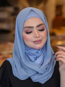 1pc Women's Solid Color Minimalist Versatile Muslim Instant Hijab, Pullover Style Hijab For Quick And Easy Wear, Solid Color Minimalist Casual Elegant Classic Versatile, Built-In Chiffon Scarf, Soft Chiffon Fabric, Comfortable Breathable Material, Suitable For Daily Wear - Multicolor - View 3