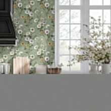 1卷清新绿色雏菊植物壁纸，精致室内装饰膜，适用于翻新房间橱柜等装饰壁纸，各种房间墙面装饰壁纸，易于安装，手工工艺壁纸 - A - 查看 5
