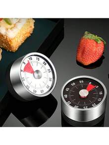 1Pc Stainless Steel Kitchen Timer With Strong Magnetic Back – Loud Alarm Mechanical Countdown Clock For Cooking, Baking, Study & Office – Easy-To-Read Dial, No Battery Required - Multicolor - View 4