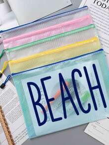 Túi đi biển bằng vải lưới thời trang chống thấm nước, túi đựng mỹ phẩm in hình "bãi biển", chủ đề bãi biển. Túi đựng mỹ phẩm trong suốt dung tích lớn, túi đựng đồ vệ sinh cá nhân bằng nylon có khóa kéo, nhẹ, có thể đựng kem chống nắng, đồ ăn nhẹ, bikini và các vật dụng cần thiết khi đi biển. - Nhiều màu - Xem 7