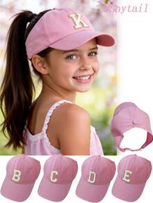 1pc A-Z Letter Backless Ponytail Baseball Cap, Girl Fashion Sports Sun Protection Hat - Pink - View 1