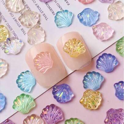 50pcs Spring And Summer Styles, Transparent Color Light Series Styles 3D Resin Sea Shells, Shell Design Nail Art DIY Scallop Nail Art Decoration, Various Color Mixed Nail Accessories Nail Supplies Nail Charm