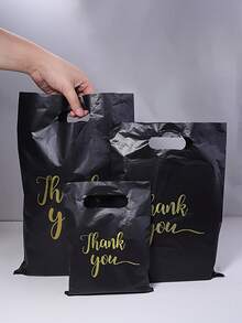 150pcs Black Plastic Gift Bags With "Thank You" Design - Durable, Fashionable, Reusable, 3 Sizes (Small, Medium, Large), Suitable For Retail Or Gift Shop Packaging, Gift Bags, Gift Wrapping, Fashion Packaging, Sturdy And Durable - Black Thank You Gift Bag Set - View 2