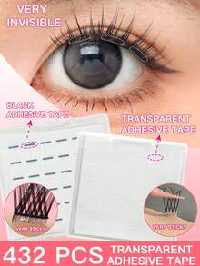 216/432片免胶自粘假睫毛簇，防水，可重复使用，持久粘性，隐形设计，睫毛嫁接工具，簇状假睫毛条，睫毛胶替代品，化妆工具，免胶假睫毛簇 - 無色 - 查看 9