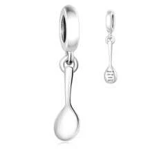 1pc 925 Sterling Silver Spoon Pendant Engraved With "Born To Stir Things Up", Unisex Punk Style DIY Jewelry Gift - Silver - View 5