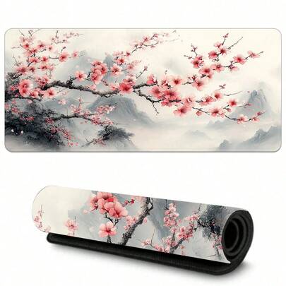 1 片中国山水梅花图案橡胶底鼠标垫，适用于办公桌和家庭使用，是情侣的理想礼物。可用作办公桌垫和鼠标垫套装，大尺寸游戏鼠标垫，适合作为生日和节日礼物。