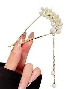 Elegant Wheat Ear Pearl Tassel Hair Clip, Modern Minimalist Chinese Style Hair Accessory - Multicolor - View 5