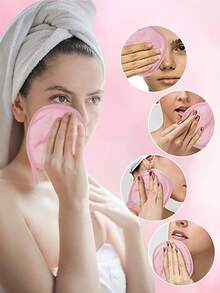 12pcs Edged Design Reusable Makeup Remover Pad Pads, Soft Microfiber Face Cleansing Cloths With Hanging Loop, Gentle Skincare, Slouchy Makeup Removal Wipes, Beauty Products, Women's Gift, Skincare Tools, 6/3/1 Pcs Pack, Suitable For Face, Eye And Lip Makeup Removal, Applicable For Christmas, Winter, Pink, Graduation, Birthday, Holiday, Summer, Autumn, Y2K, Fashion - Pink - View 4