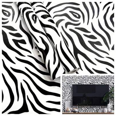 1 Roll Zebra Print Wallpaper, Classic Animal Pattern PVC Removable Covering Film, Bedroom/Studio Decorative Sticker, 17.7inX39.3in/118.1in/196.8in