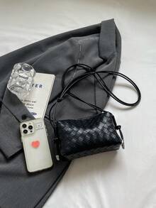 New Embossed Woven Camera Bag, Fashionable Versatile Shoulder Bag, Niche Lightweight Crossbody Bag, Knotted Strap Camera Bag - Black - View 6