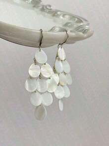 1 Pair Fashion Water Drop Shell Tassel Earrings, High-End Beach Vacation Accessories - A - View 4