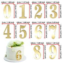 1/2 Set di decorazioni per torta in acrilico a specchio dorato con numeri da 0 a 9 di dimensioni mini, per anniversario, compleanno, matrimonio, decorazione dolci e feste - Visualizzare 5