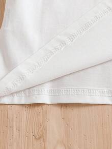 青少女夏季短袖t恤,有學院風愛心刺繡圖案 - 白色 - 查看 6