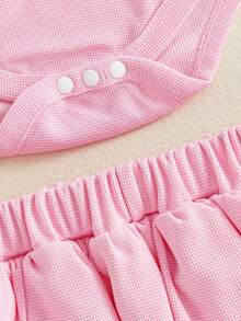 Conjuntos de shorts de verano para bebés niñas, manga corta, cuello de muñeca, pelele bordado estilo golf, shorts de PP escalonados. - Rosa - Ver 7